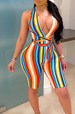 Colorful Stripe Stretch Print Bind Sports Sexy Jumpsuits CCY8435