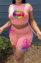 Pink Women Sexy Fashion Printing Casual Shorts Sets YBS6695-2
