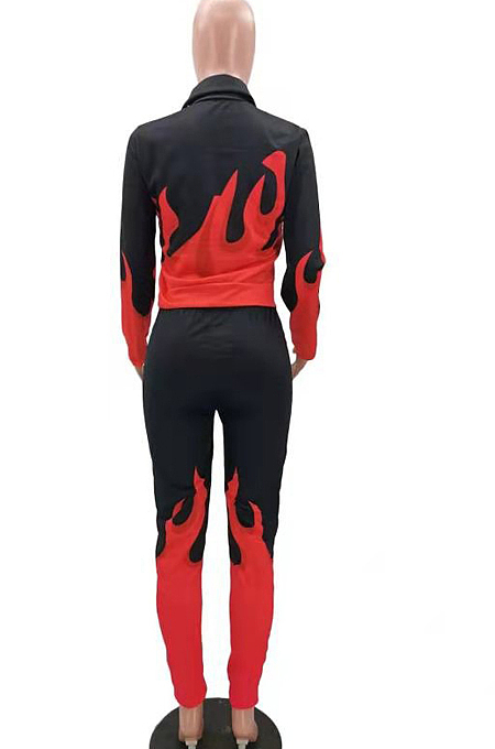 Red Euramerican Fashion Positioning Print Long Sleeve Long Pants Two Piece TK6148-2