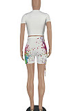 White Women Sexy Fashion Printing Casual Shorts Sets YBS6695-1