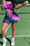 Fashion Casual Sexy Tie Dye Cultivate One's Morality Sport Vest Pantskirt Two-Pieces YFS3708
