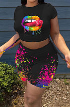 Black Women Sexy Fashion Printing Casual Shorts Sets YBS6695-3