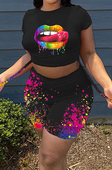 Black Women Sexy Fashion Printing Casual Shorts Sets YBS6695-3
