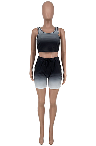 Black Gradient Vest Pocket Sports Casual Sets CYY00016-1