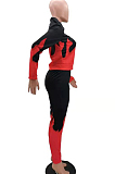 Red Euramerican Fashion Positioning Print Long Sleeve Long Pants Two Piece TK6148-2