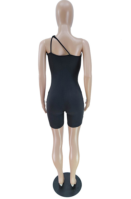Black Euramerican Fashion Inclined Shoulder Hollow Out Sexy Jumpsuits BM7191-1