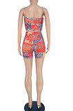 Colorful Orange Fashion Sexy Colorful Cashew Flowers Shorts Sets YBS6701-1