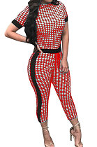 Red Women Printing Broken Flower Spliced Bodycon Jumpsuits PY811-1