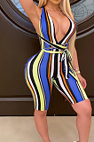 Colorful Stripe Stretch Print Bind Sports Sexy Jumpsuits CCY8435