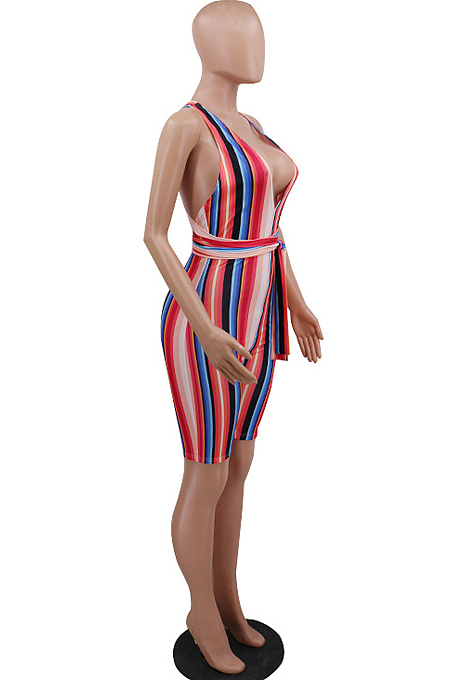 Colorful Stripe Stretch Print Bind Sports Sexy Jumpsuits CCY8435
