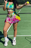 Fashion Casual Sexy Tie Dye Cultivate One's Morality Sport Vest Pantskirt Two-Pieces YFS3708