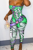 Green Euramerican Oil Painting Print Boob Tube Top Two Piece CYY00015-3