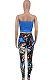 Blue Euramerican Oil Painting Print Boob Tube Top Two Piece CYY00015-1