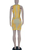 Yellow Women Stripe Printing Deep V Neck Fashion Cultivate One's Morality Mini Dress YBS6700-1