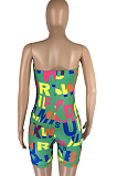 Green Fshion Sexy Letter Print Elastic Tube Jumpsuits LMM8258-3