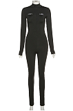 Black Embroidered Slim-Fit Carry Buttock Sports Jumpsuits SX0004-3
