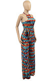 Light Green Women Printing Off Shoulder Girdle Wide Leg Jumpsuits AD0603-1
