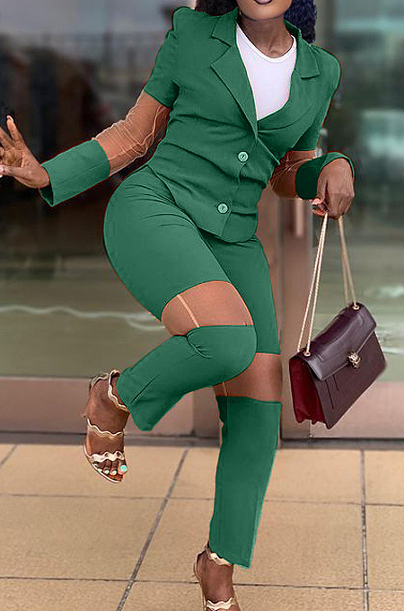 Green Fashion Business Suit Spliced Organza Two Piece OEP6292-2