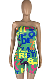 Green Fshion Sexy Letter Print Elastic Tube Jumpsuits LMM8258-3