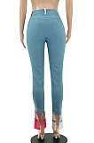Casual Women Print Spliced Hollow Out Mid Waist Pants LSZ9050