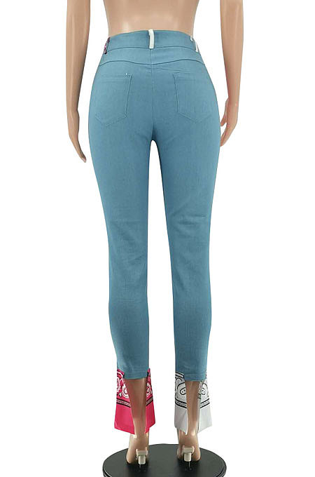Casual Women Print Spliced Hollow Out Mid Waist Pants LSZ9050