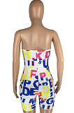 White Fshion Sexy Letter Print Elastic Tube Jumpsuits LMM8258-1
