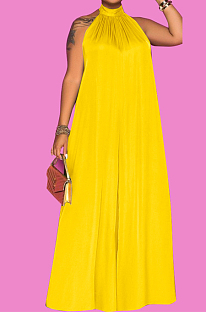 Yellow Fashion Sleeveless Backless Casual Wide Leg Jumpsuits MMS8044-1