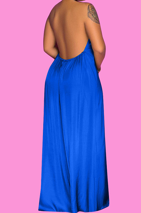Blue Fashion Sleeveless Backless Casual Wide Leg Jumpsuits MMS8044-4