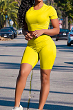 Yellow Casual Short Sleeve Shorts Sports Two Piece MMS8041-2