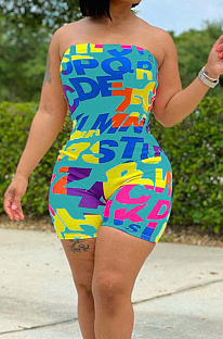 Light Blue Fshion Sexy Letter Print Elastic Tube Jumpsuits LMM8258-5