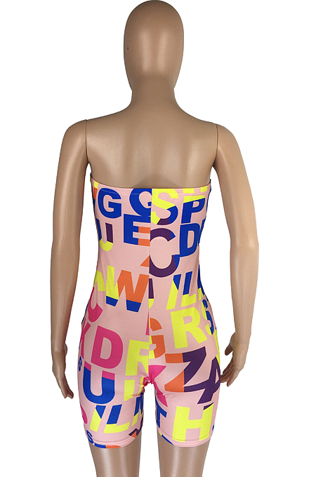 Pink Fshion Sexy Letter Print Elastic Tube Jumpsuits LMM8258-4