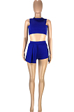 Royal Blue Casual Dew Waist Round Neck Vest Shorts Two Piece SM9188-1