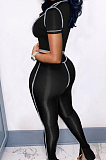 Black Streets Line Round Neck Short Sleeve Open Fork Pant Two Piece MLL161-1