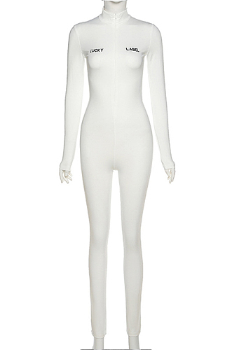 White Embroidered Slim-Fit Carry Buttock Sports Jumpsuits SX0004-1