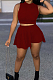 Wine Red Casual Dew Waist Round Neck Vest Shorts Two Piece SM9188-2