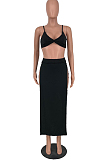 Black Sexy Cute Sling Vest Open Fork Long Skirts Two Piece HY5232-1