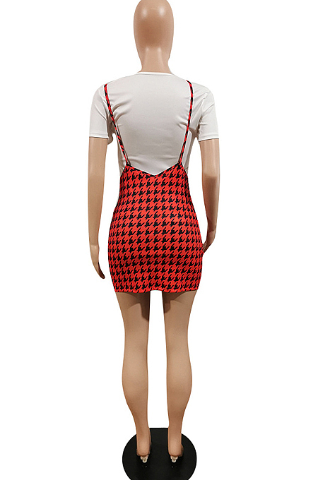 Red Euramerican Letter Print Plaid Sets MLL168-1