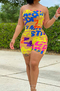 Khaki Fshion Sexy Letter Print Elastic Tube Jumpsuits LMM8258-2