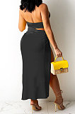 Black Bandage Hang Buckle Halter Neck Long Dress YBS86712-4