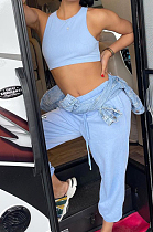 Sky Blue Casual Vest Top Long Pant Sports Sets MMS8043