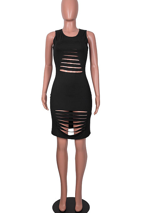 Black Sexy Sleeveless Hollow Out Mini Dress MA6717-2