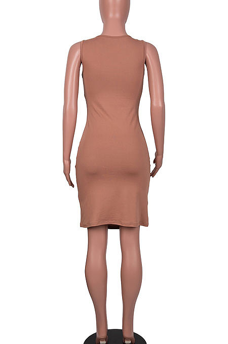 Brown Sexy Sleeveless Hollow Out Mini Dress MA6717-3