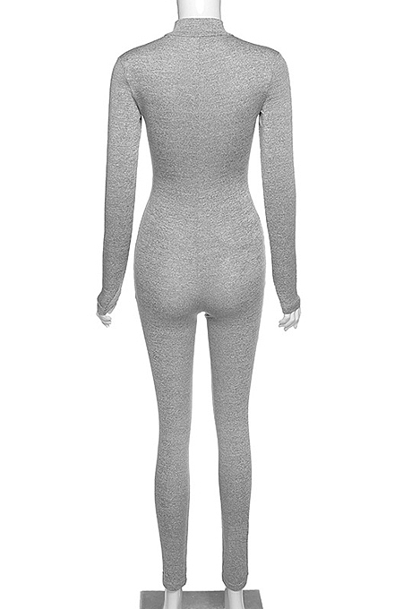 Grey Embroidered Slim-Fit Carry Buttock Sports Jumpsuits SX0004-2