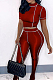 Red Streets Line Round Neck Short Sleeve Open Fork Pant Two Piece MLL161-2
