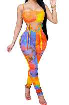 Red Fashion Sleeveless Sexy Condole Belt Chest Wrap Bandage Long Pants Bodycon Jumpsuits XZ5179-3