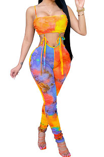 Red Fashion Sleeveless Sexy Condole Belt Chest Wrap Bandage Long Pants Bodycon Jumpsuits XZ5179-3