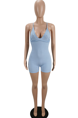 Blue Summer Sexy Sling Pit Bar Romper Shorts MLL172-4