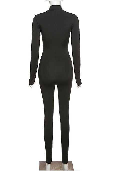 Black Embroidered Slim-Fit Carry Buttock Sports Jumpsuits SX0004-3