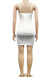 White Sexy Condole Belt Chest Wrap Net Yarn Hot Drilling Pure Color Mini Dress XZ5132-1