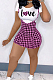 Pink Euramerican Letter Print Plaid Sets MLL168-2